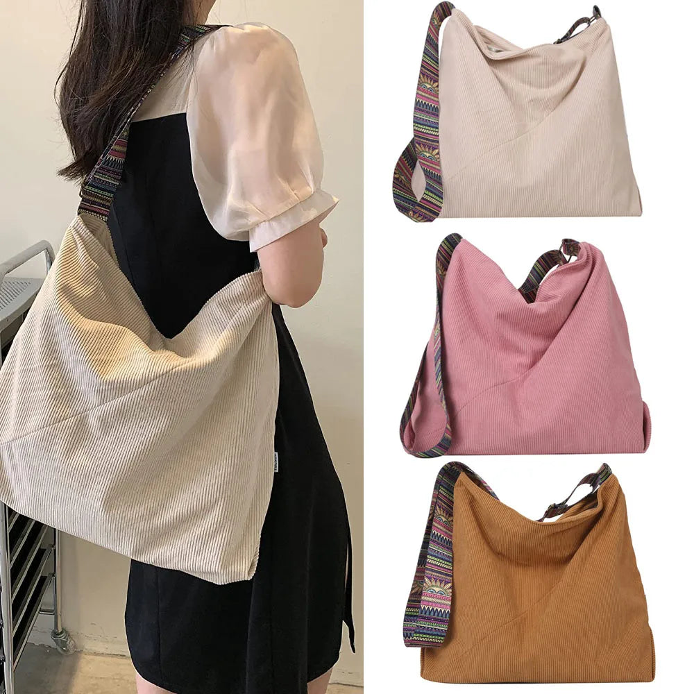 Women's Corduroy Crossbody Shoulder Tote Bag - Stylish Casual Handbag