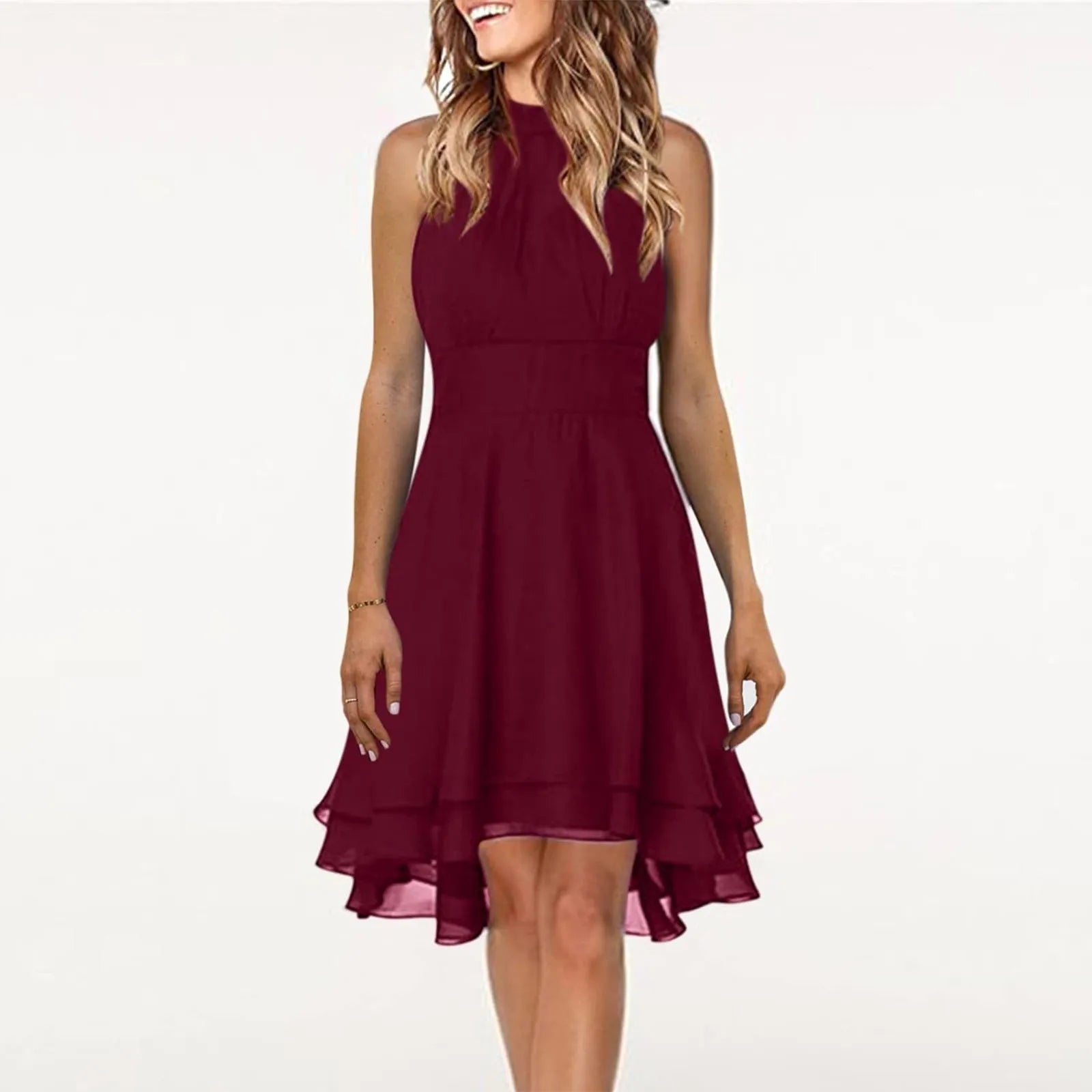 Women's Elegant Halter Chiffon Party Dress - High Waist Sleeveless