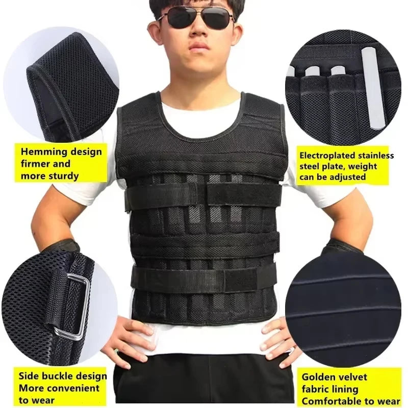 Adjustable 20KG Weighted Training Vest - Strength Endurance Running Fitness Jacket