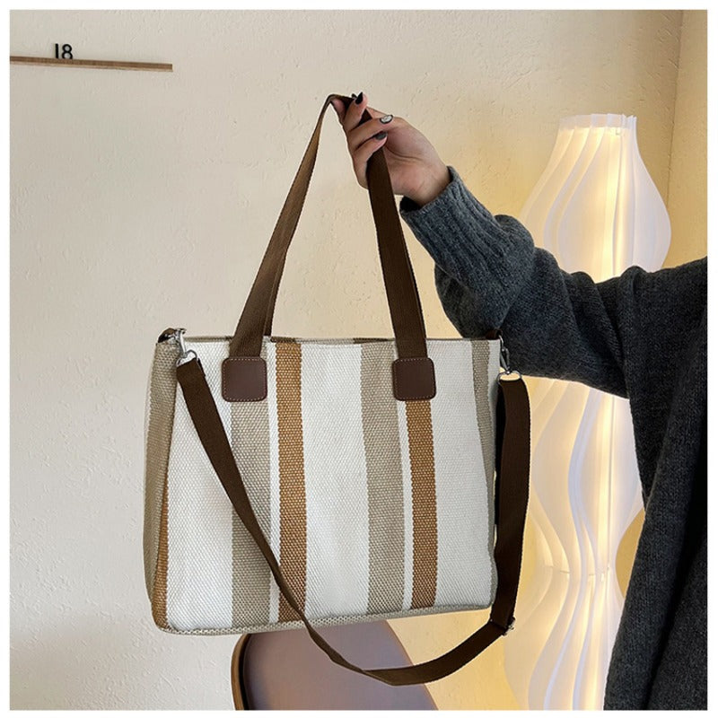 Women's Striped Canvas Crossbody Shoulder Bag - Large Tote 2023