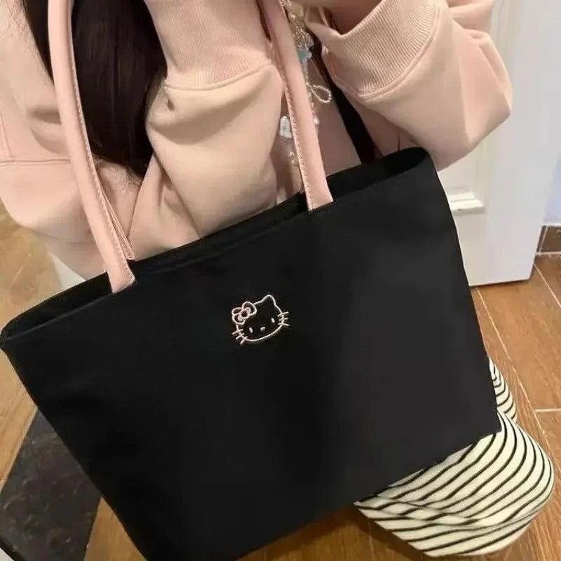 Hello Kitty Embroidery Tote Bag - Large Capacity Cute Cartoon Shoulder Bag
