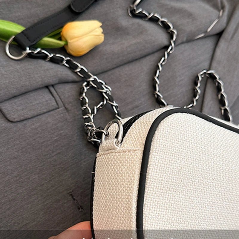 Women's Luxury Chain Canvas Shell Shoulder Bag - Designer Crossbody Purse - lily supply