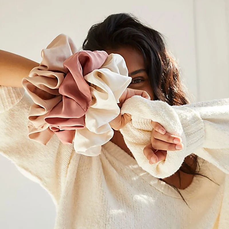 Fashion Oversize Solid Satin Scrunchie - Elastic Ponytail Holder - lily supply