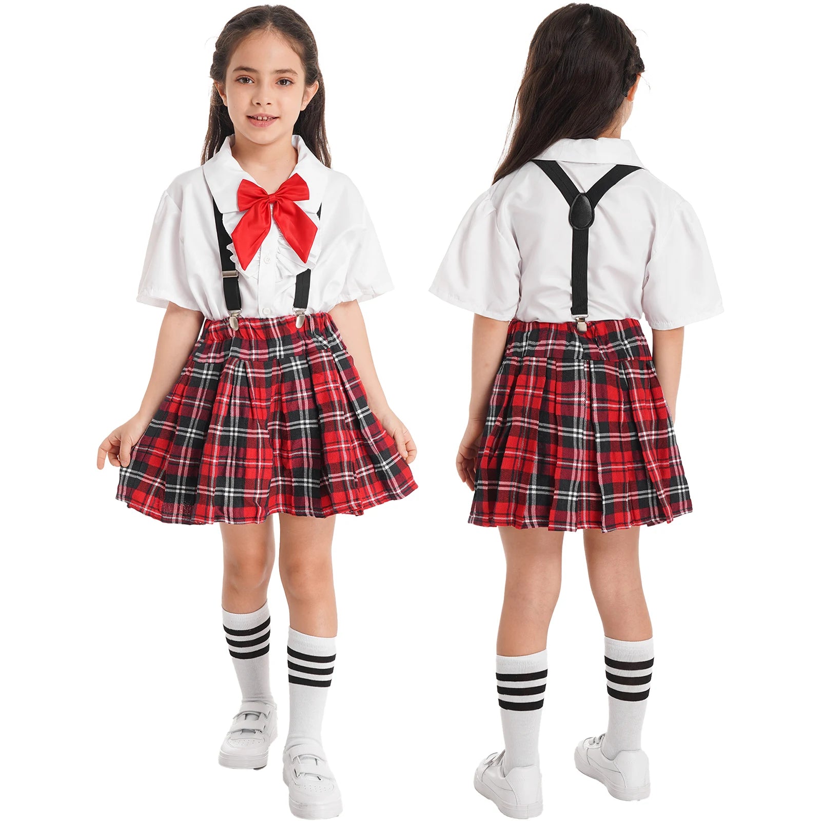 Girls School Uniform Set - Shirt, Suspender Skirt & Socks