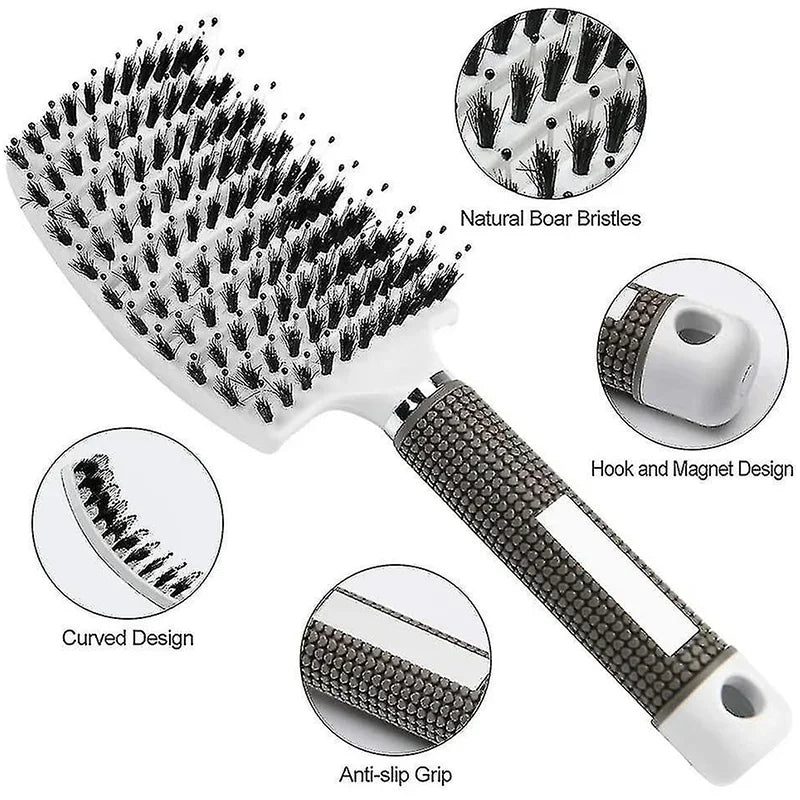 Boar Bristle Nylon Scalp Massage Comb - Wet Curly Detangle Salon Brush - lily supply