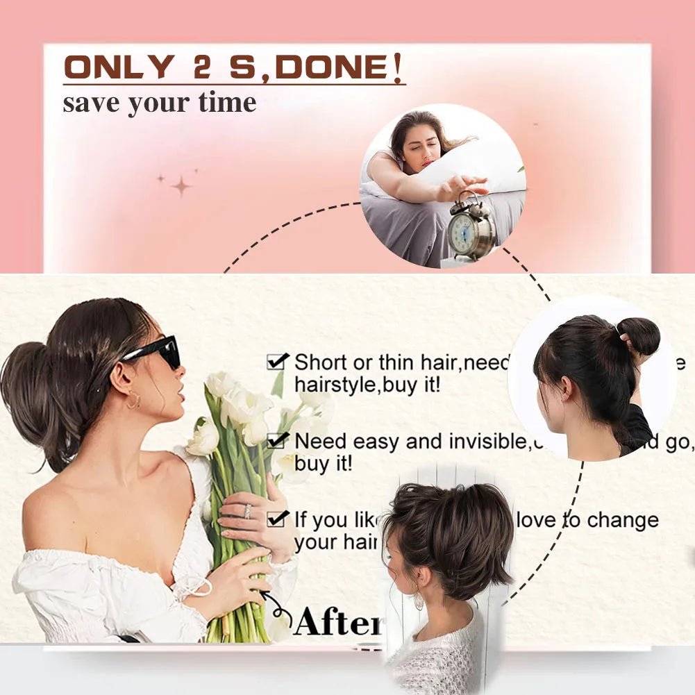 Short Straight Synthetic Messy Bun Hair Extensions - Elastic Scrunchies - lily supply