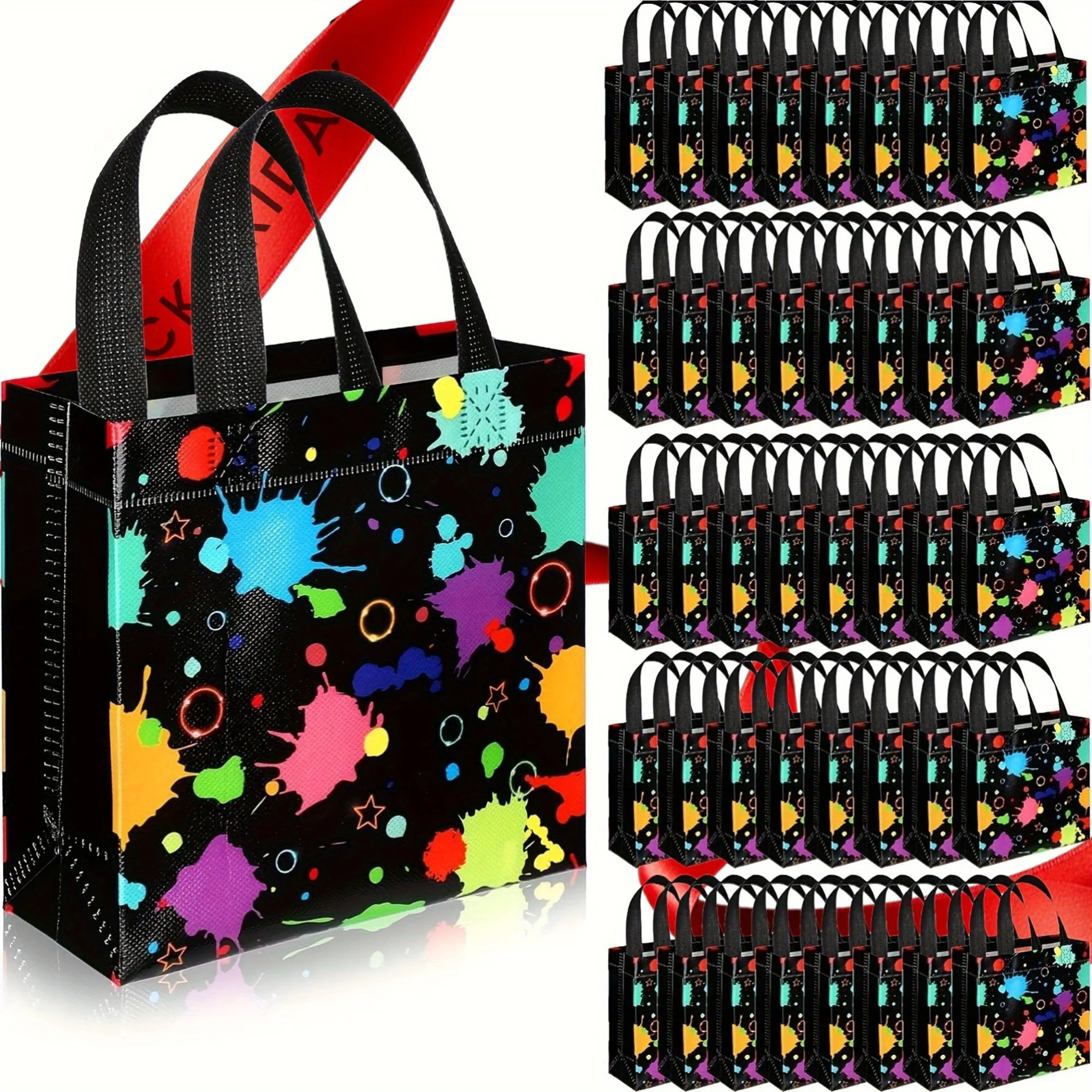 10pcs Neon Print Non-Woven Tote Bags with Handle - Reinforced Edges