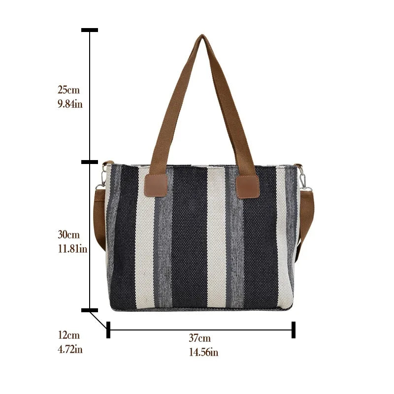 Women's Striped Canvas Crossbody Shoulder Bag - Large Tote 2023