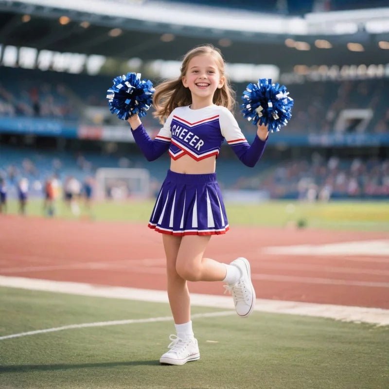 3 - 12Y Girls Cheerleader Dress (With Hand Flower) Printed Letter T-Shirt Football Game Festival Cosplay Clothing Blue Red Skirt - lily supply