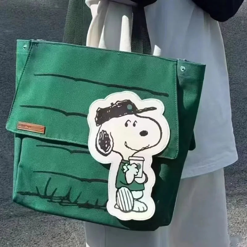 Snoopy Canvas Tote Shoulder Bag - Large Capacity Casual Girls Travel Bag