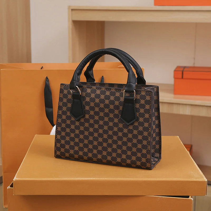 Women's PU Leather Plaid Crossbody Shoulder Bag - Square Top Handle