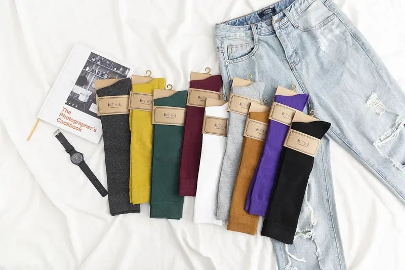 Women's Cotton Knee High Black Calf Socks – Classic Long Socks - lily supply