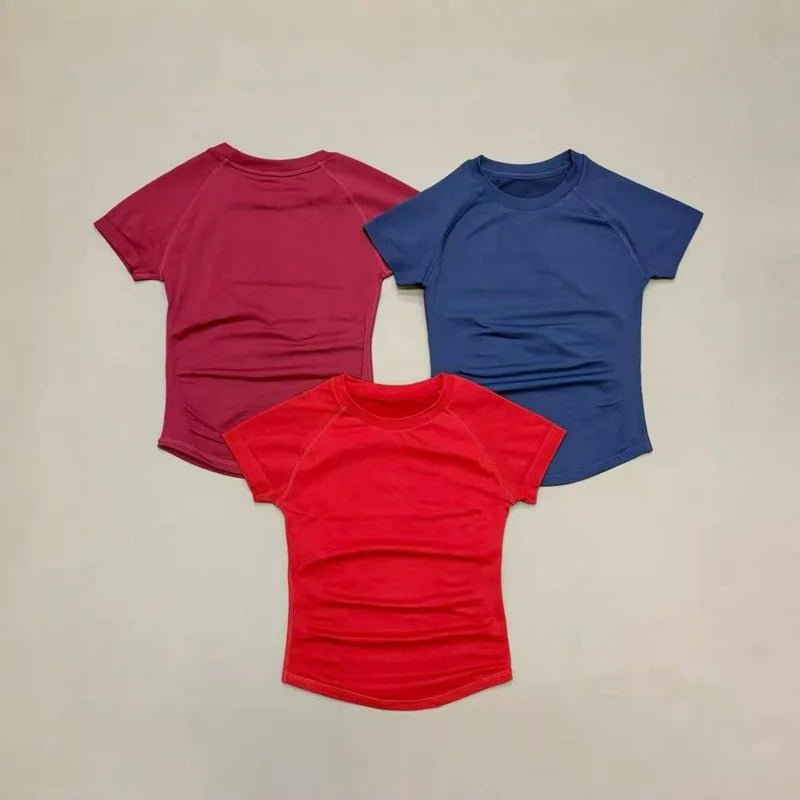 Women Sports T-Shirt Round Neck Short Sleeve Breathable Stretchy Tops Gym Fitness Yoga Running Workout Casual Athletic Shirts - lily supply