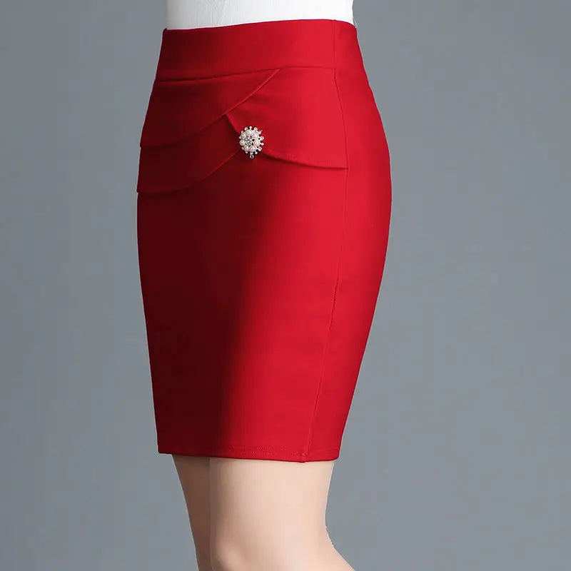 Women's Red Hip-Hugging Mini Office Skirt
