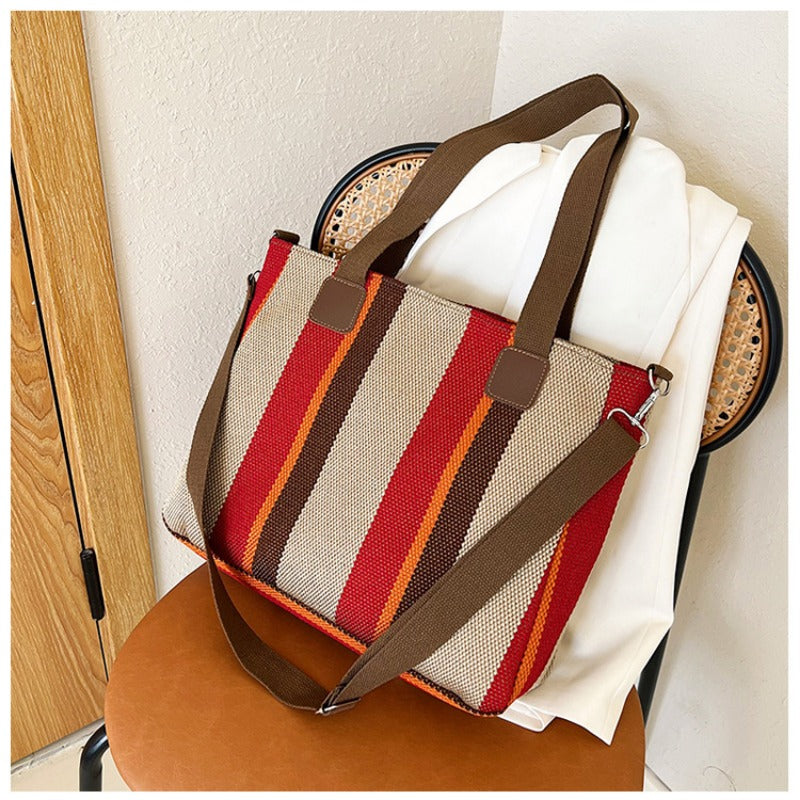 Women's Striped Canvas Crossbody Shoulder Bag - Large Tote 2023