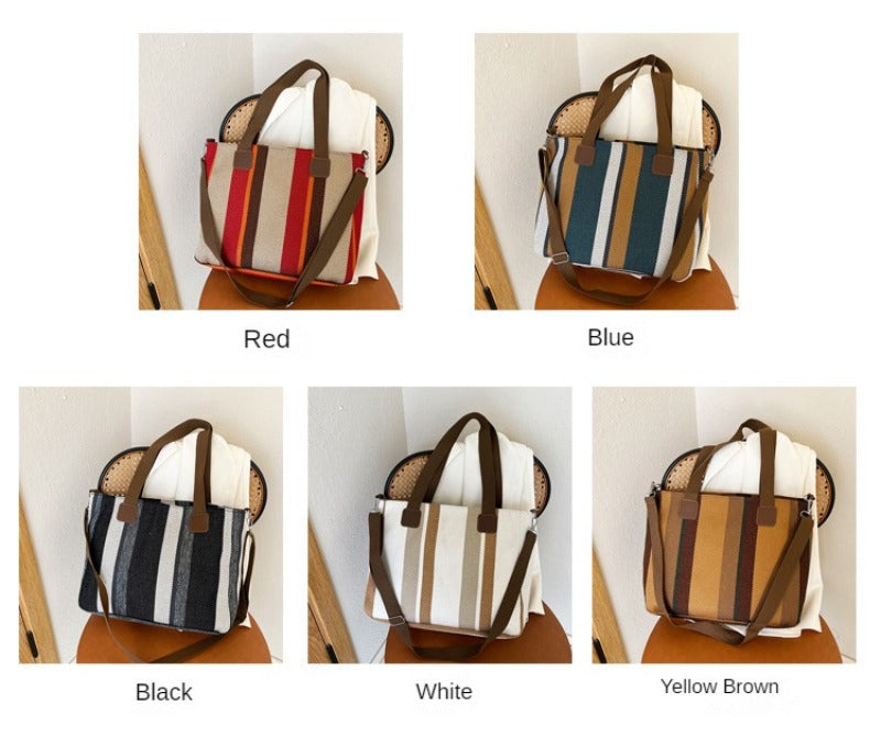 Women's Striped Canvas Crossbody Shoulder Bag - Large Tote 2023