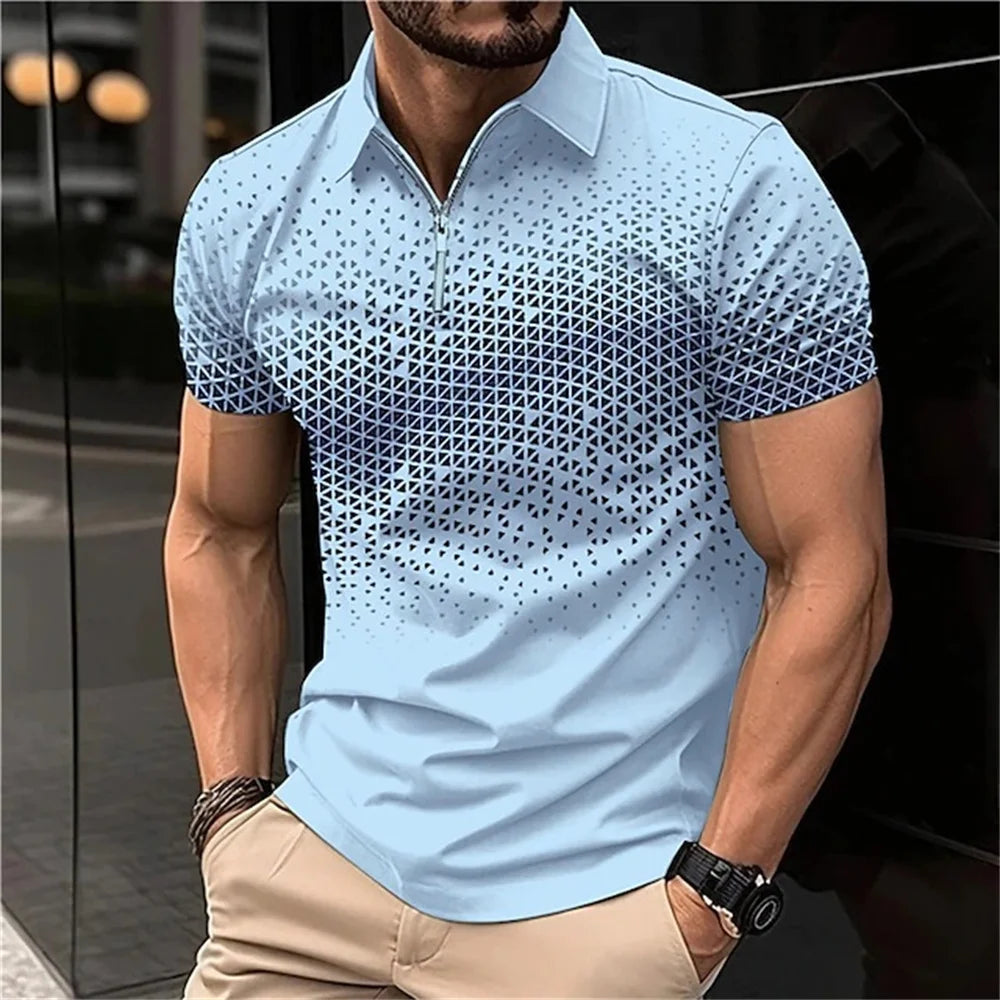 Men's 3D Print Striped Polo T-Shirt