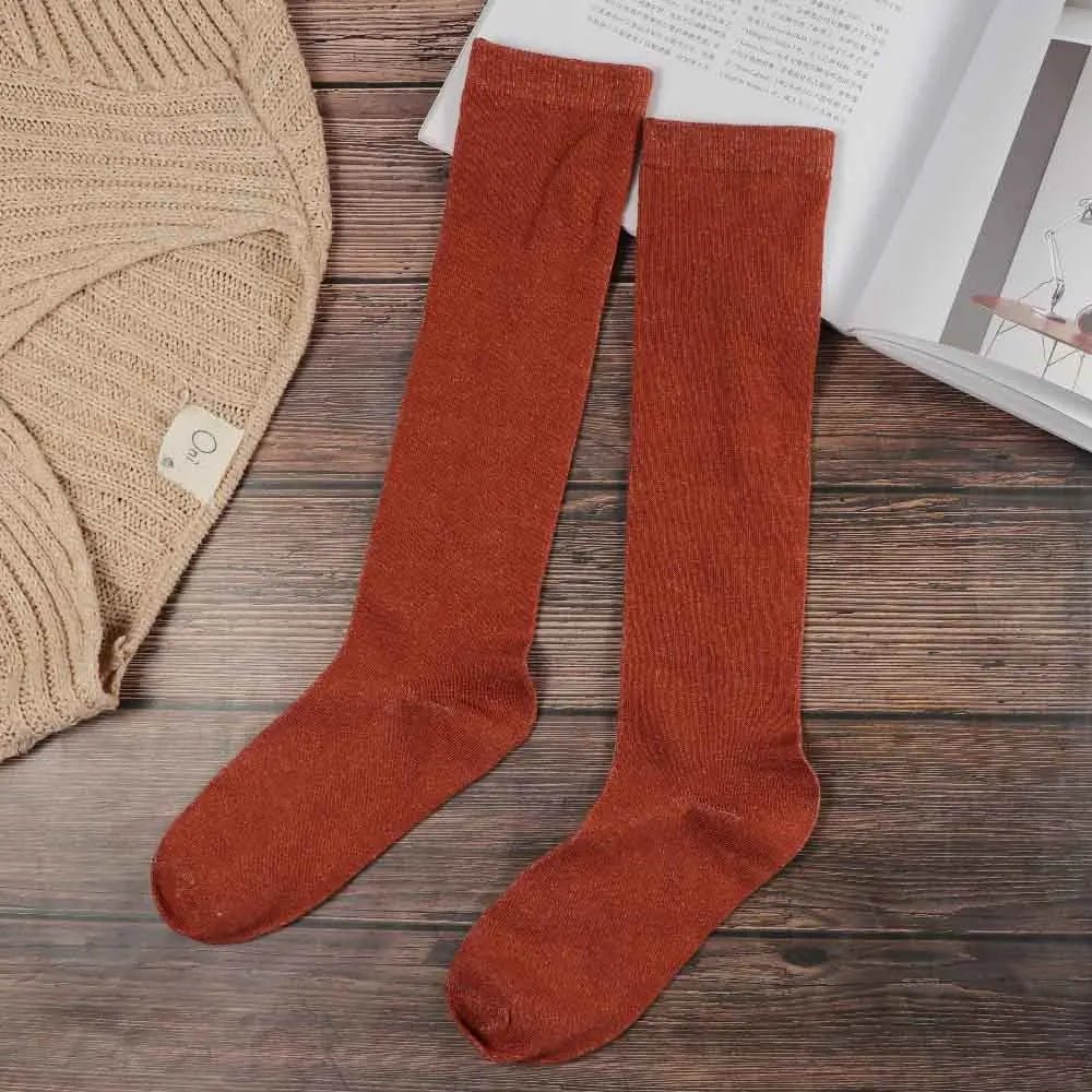 Women's JK Cotton Knee High Long Socks - Solid Colour Black White Calf Socks - lily supply