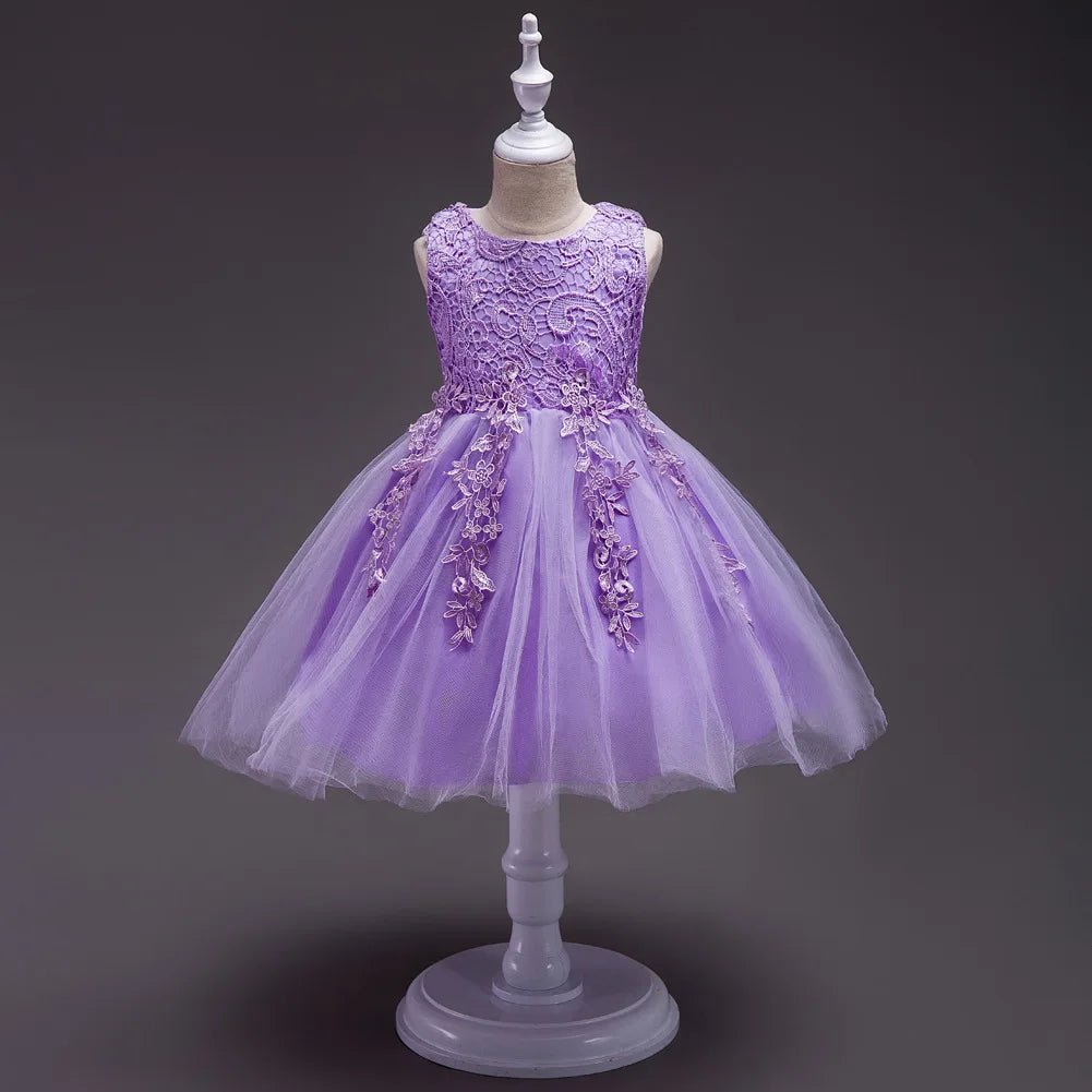Girls Princess Lace Embroidery Puffy Dress | Flower Girl Ball Gown for Parties Ages 3 - 10Y - lily supply