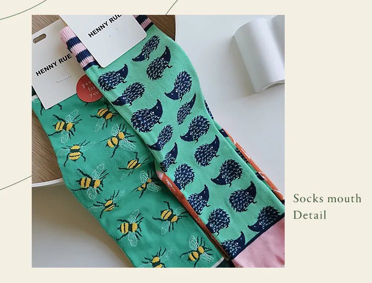 Women's Plant, Hedgehog & Sloth Print Socks – Trendy Casual Socks - lily supply