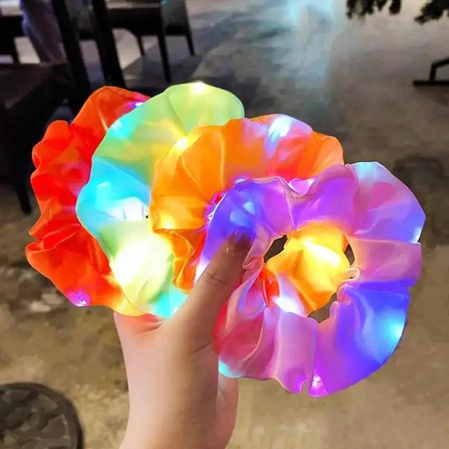 10pc LED Light Up Hair Scrunchie - Elastic Satin Party Ponytail Holder - lily supply