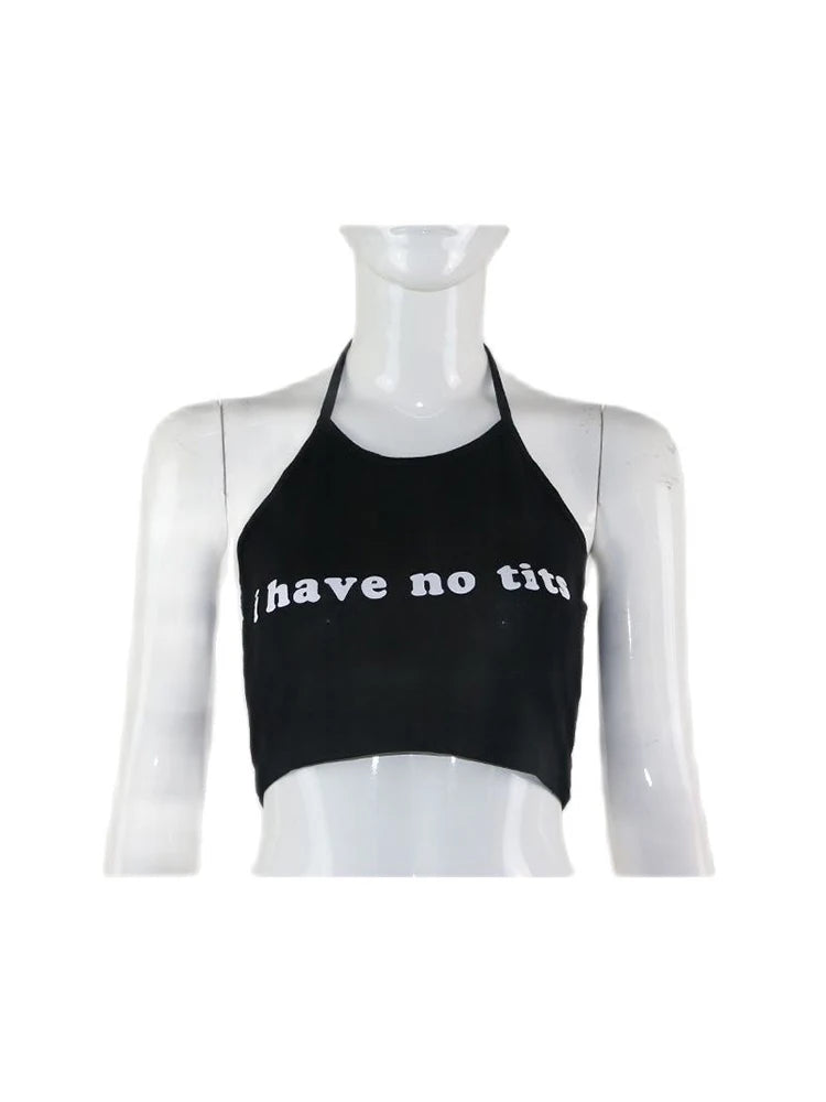 Women's Funny Letter Print Strapless Crop Top
