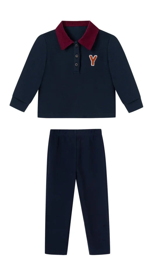 Kids Navy Pique Polo Brother & Sister Set