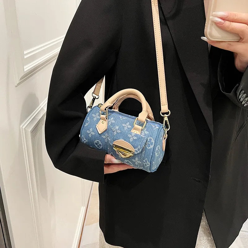 Trendy Popular Denim Bag for Women, New Stylish Versatile Crossbody Bag, Fashion Cylinder Handbag