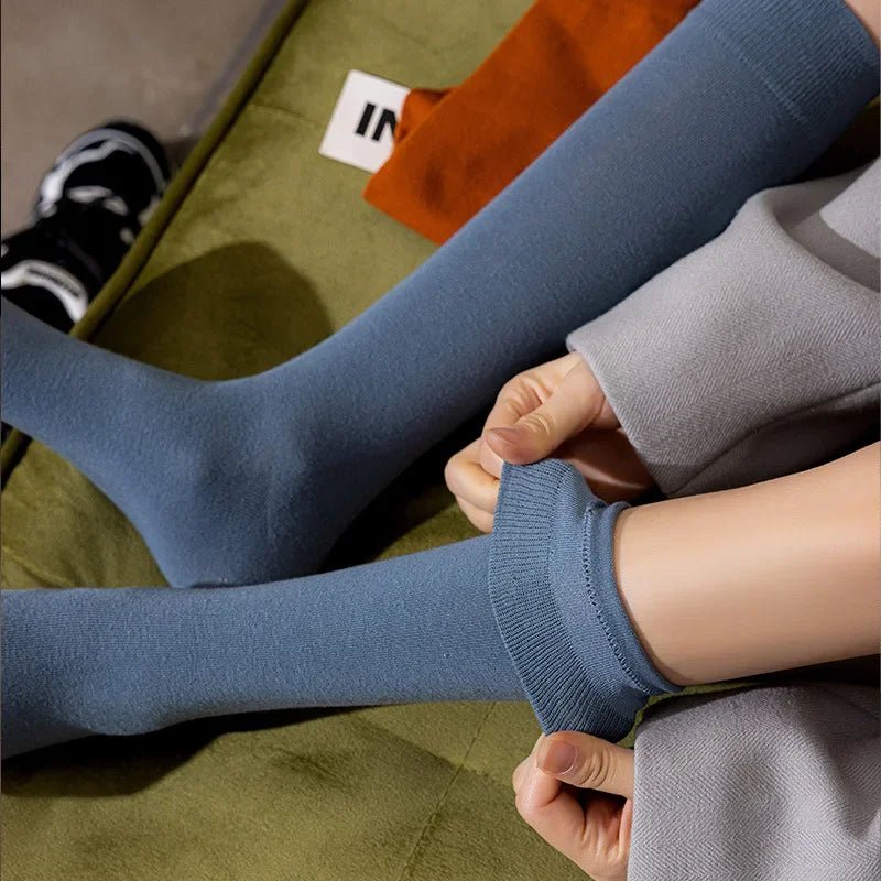Women's JK Cotton Knee High Socks - Black White Slimming Japanese Korean Style - lily supply