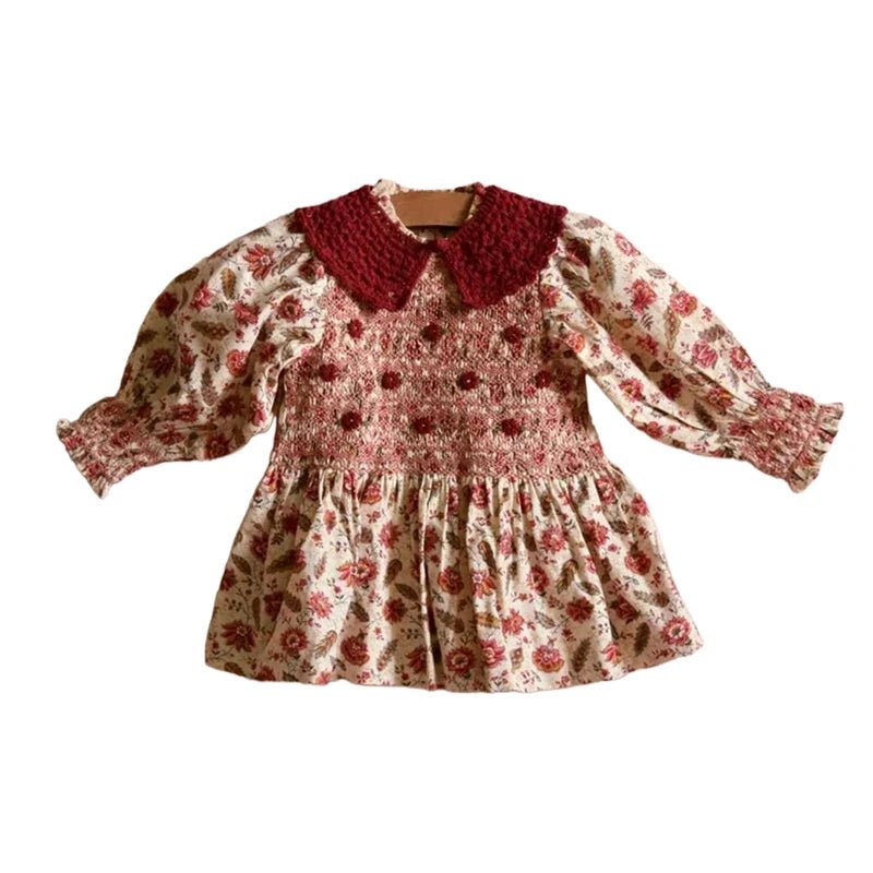 Girls Dresses 2025 Autumn Winter Christmas Princess Dress Korean Children's Clothing Embroidered Flower Patterned Shirts Dress - lily supply