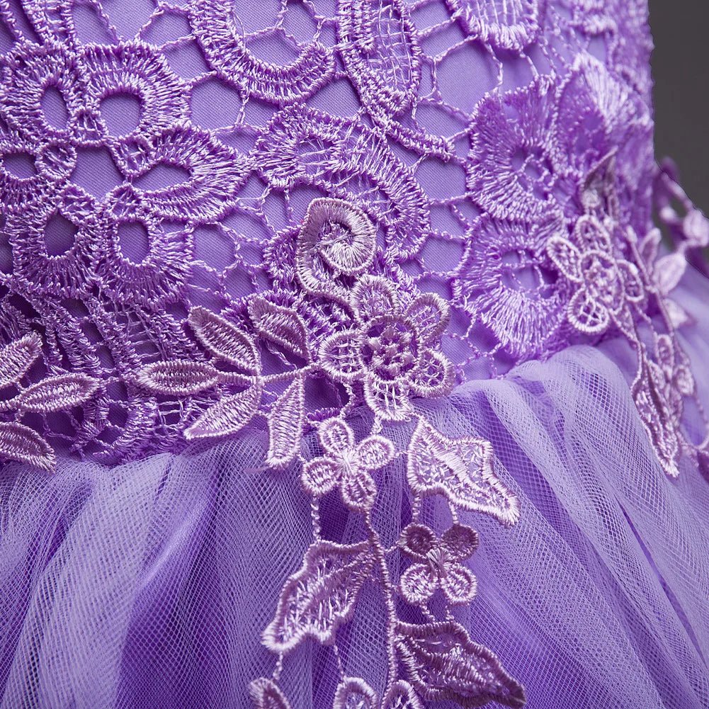 Girls Princess Lace Embroidery Puffy Dress | Flower Girl Ball Gown for Parties Ages 3 - 10Y - lily supply