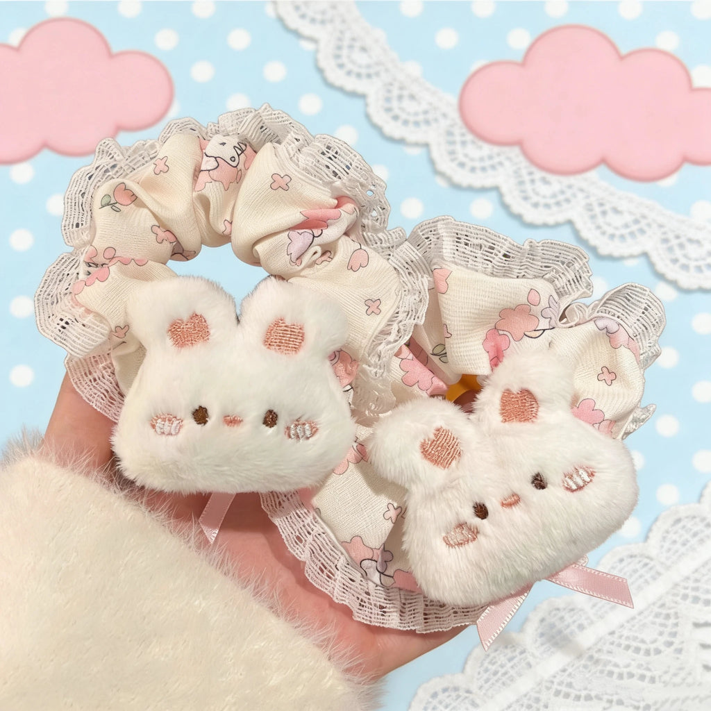 Cute Pink Bunny Hair Scrunchies - Aesthetic Ponytail & Bun Hair Ties - lily supply