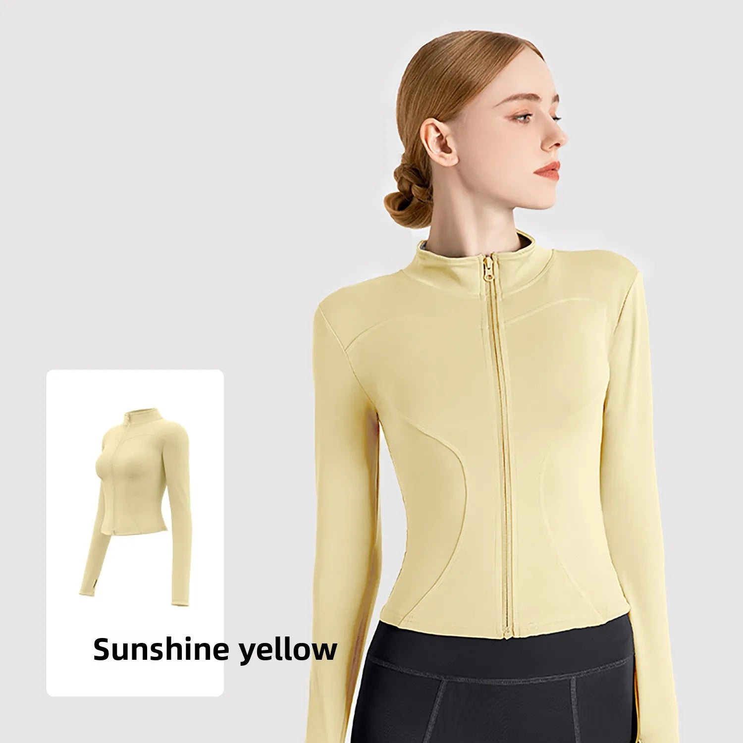 Women's Stand Collar Yoga Fitness Long Sleeve Top - High Elastic Loose Exercise