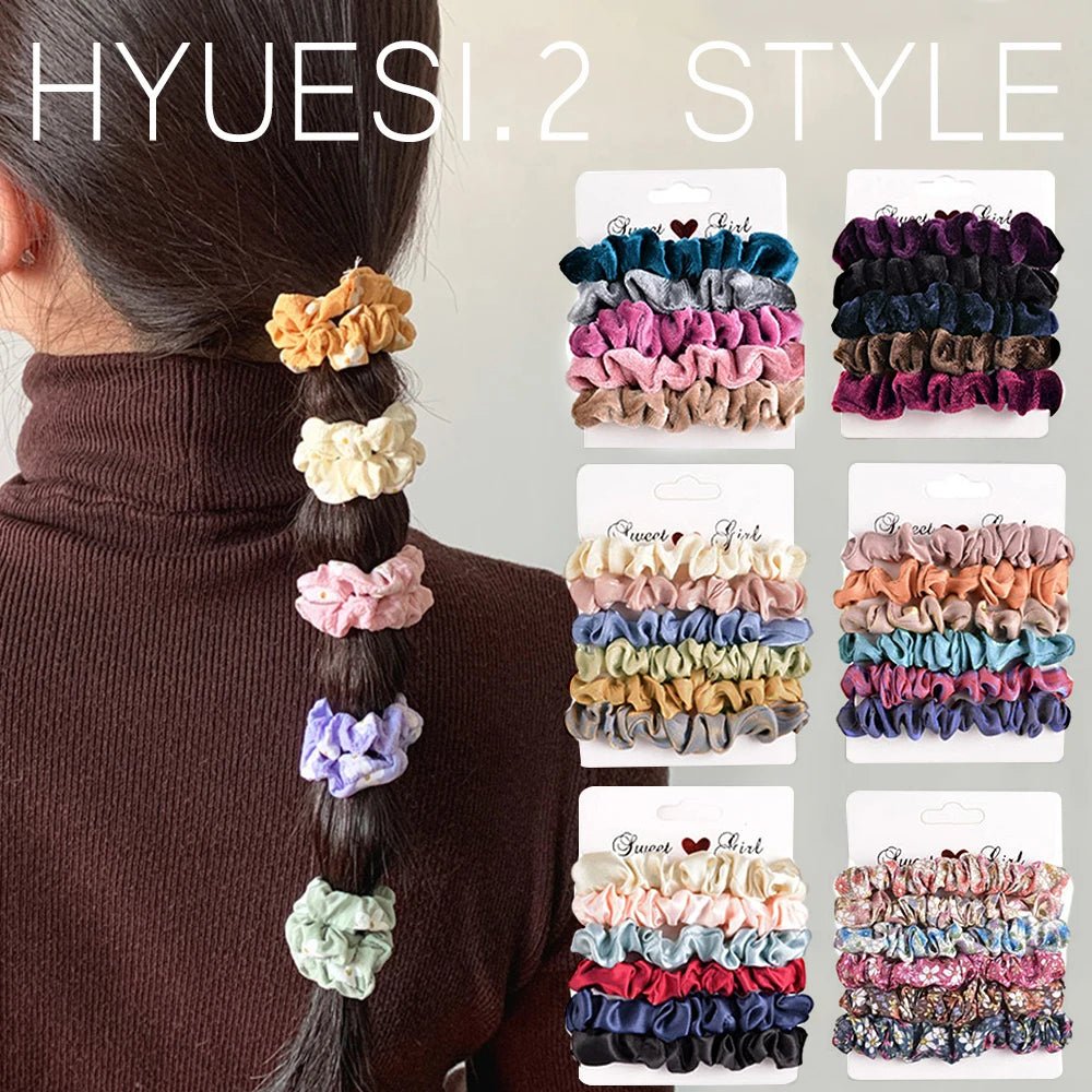 Soft Satin Imitation Silk Scrunchies Set - Elastic Ponytail Holders - lily supply