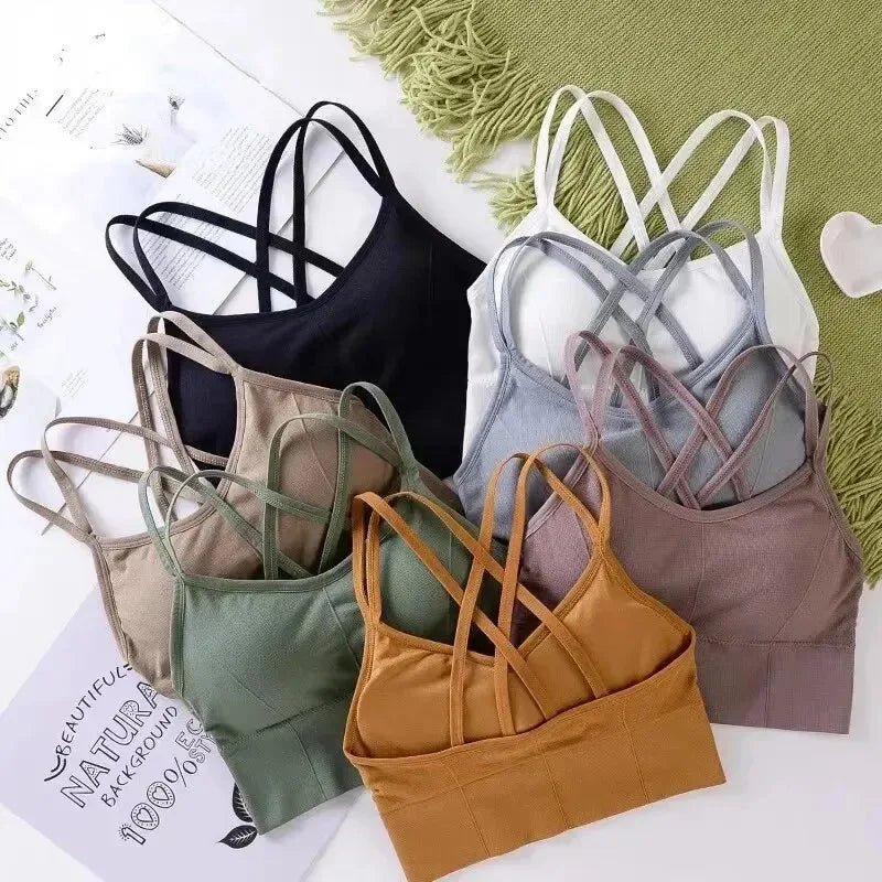 Sexy women Tops back cross strap tank top push up running sports bra breathable soft fitness beauty solid color yoga bra - lily supply
