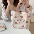 Japanese Peach Canvas Lunch Bag - Korean Mini Student Picnic Travel Bento Tote - lily supply