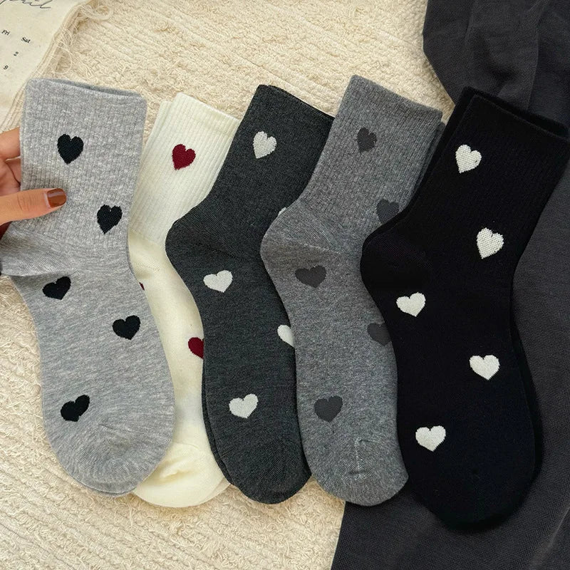 Women's Cute Heart Print Casual Socks - 1/4/8 Pairs Breathable Mid Tube - lily supply