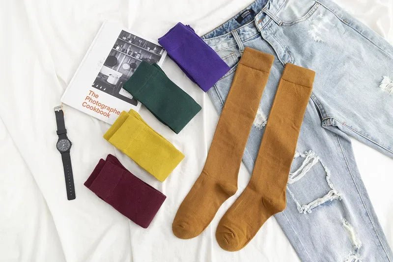 Women's Cotton Knee High Black Calf Socks – Classic Long Socks - lily supply