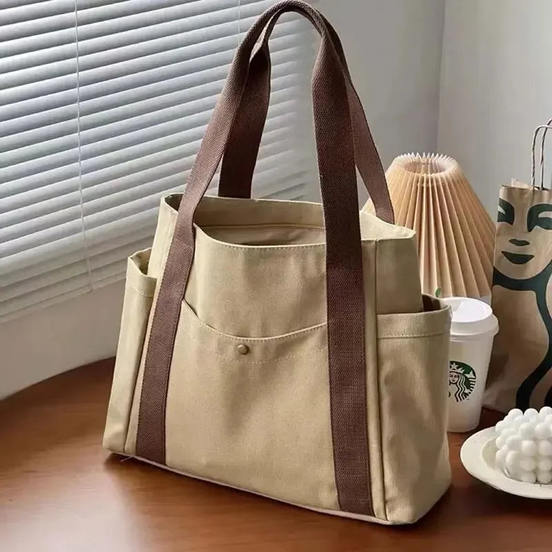 Large Capacity Canvas Tote Bag - Commuter Art Student Shoulder Bag