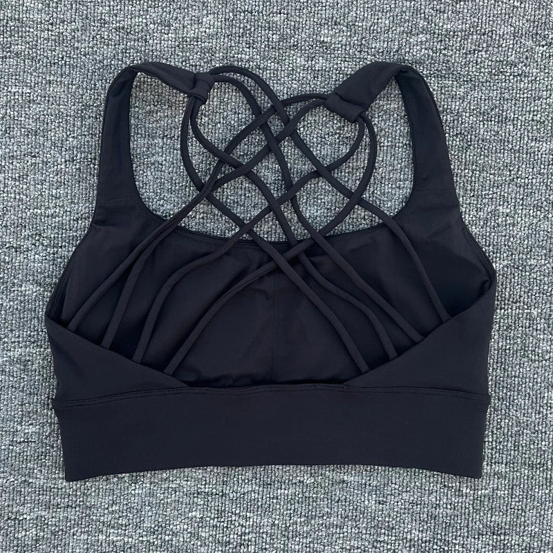 New Fitness Sports Bra for Women Push Up Cross Back Shockproof Running Gym Training Workout Yoga Underwear Crop Tops - lily supply