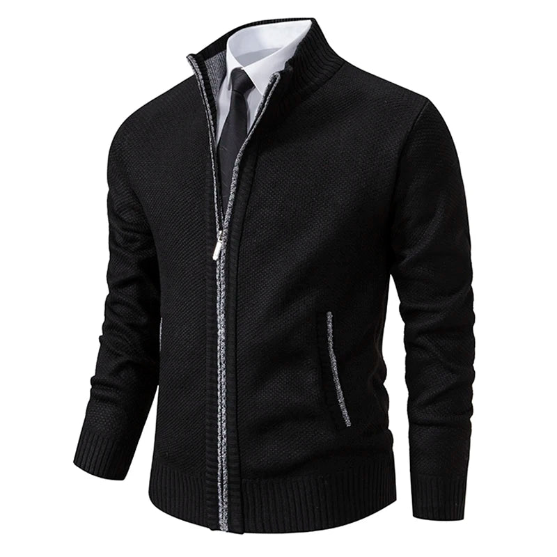 Men's Fleece Zip Stand Collar Cardigan - lily supply