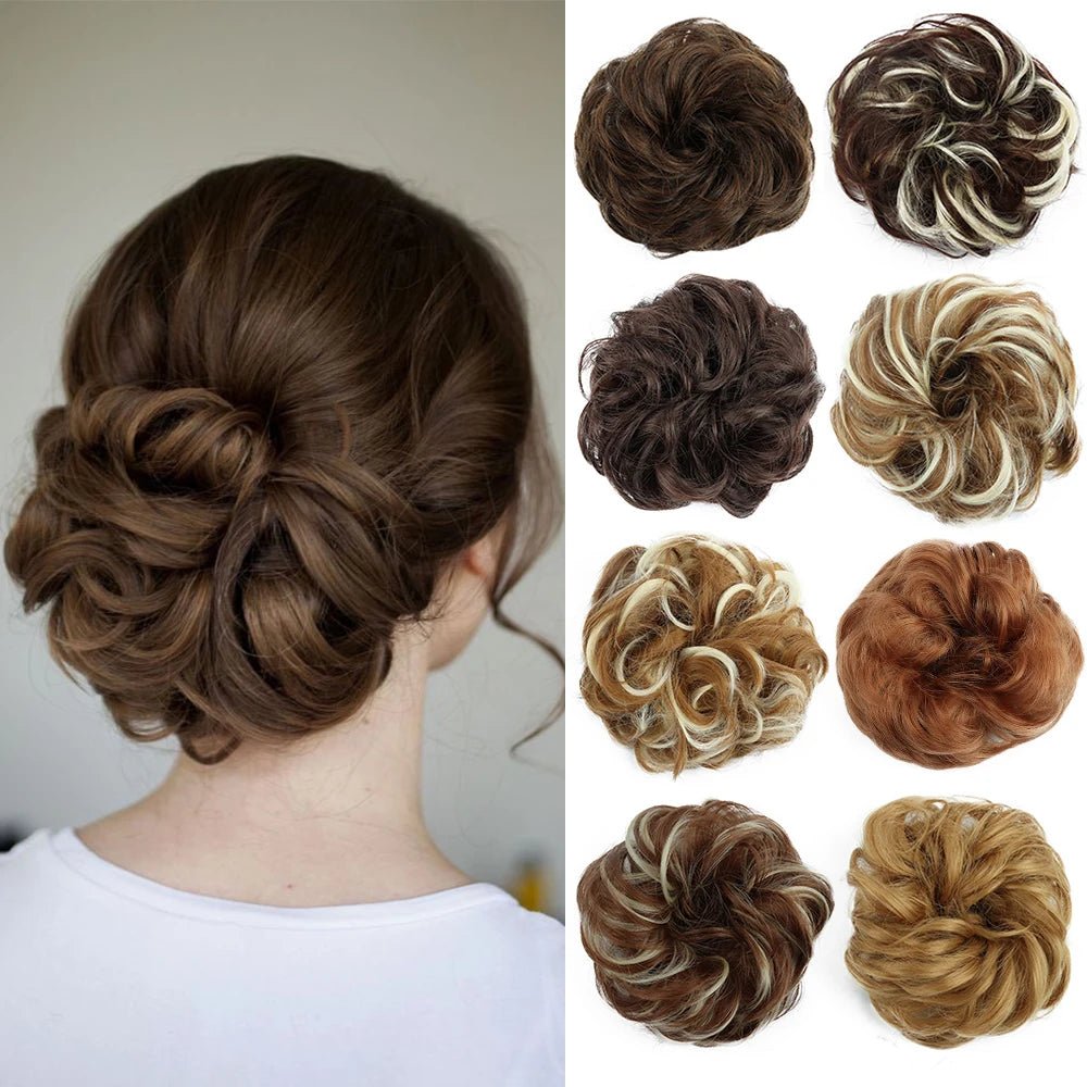 Synthetic Wavy Donut Hair Bun Wig - Curly Ponytail Extension Scrunchie - lily supply