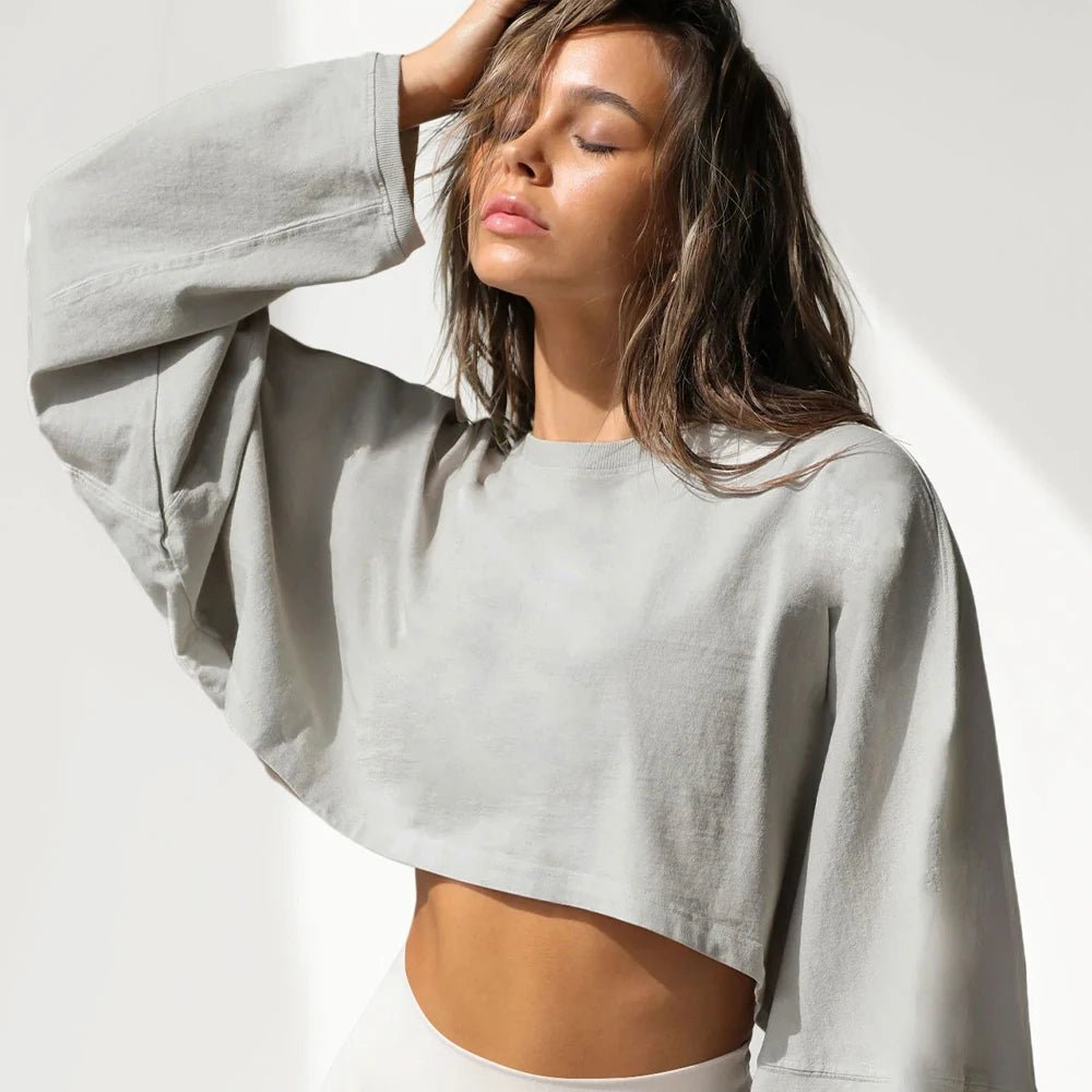 Women Sports Crop Top T-Shirts Gym Clothing Yoga Loose Tops Long Sleeve Sportswear Workout Clothing Fitness Smock Spring Autumn - lily supply
