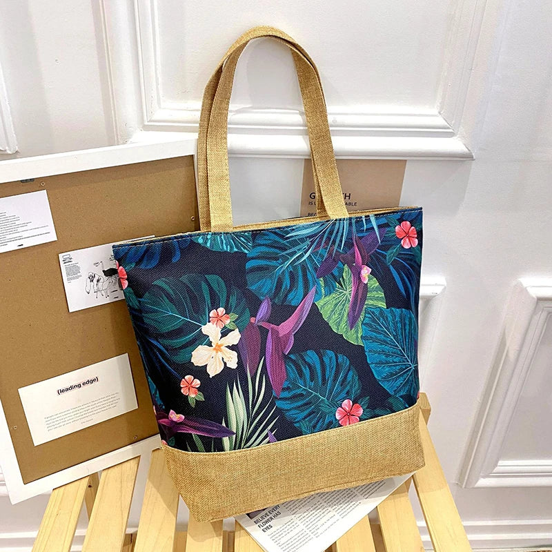 Women's Floral Printed Beach Shopping Large Capacity Tote Bag