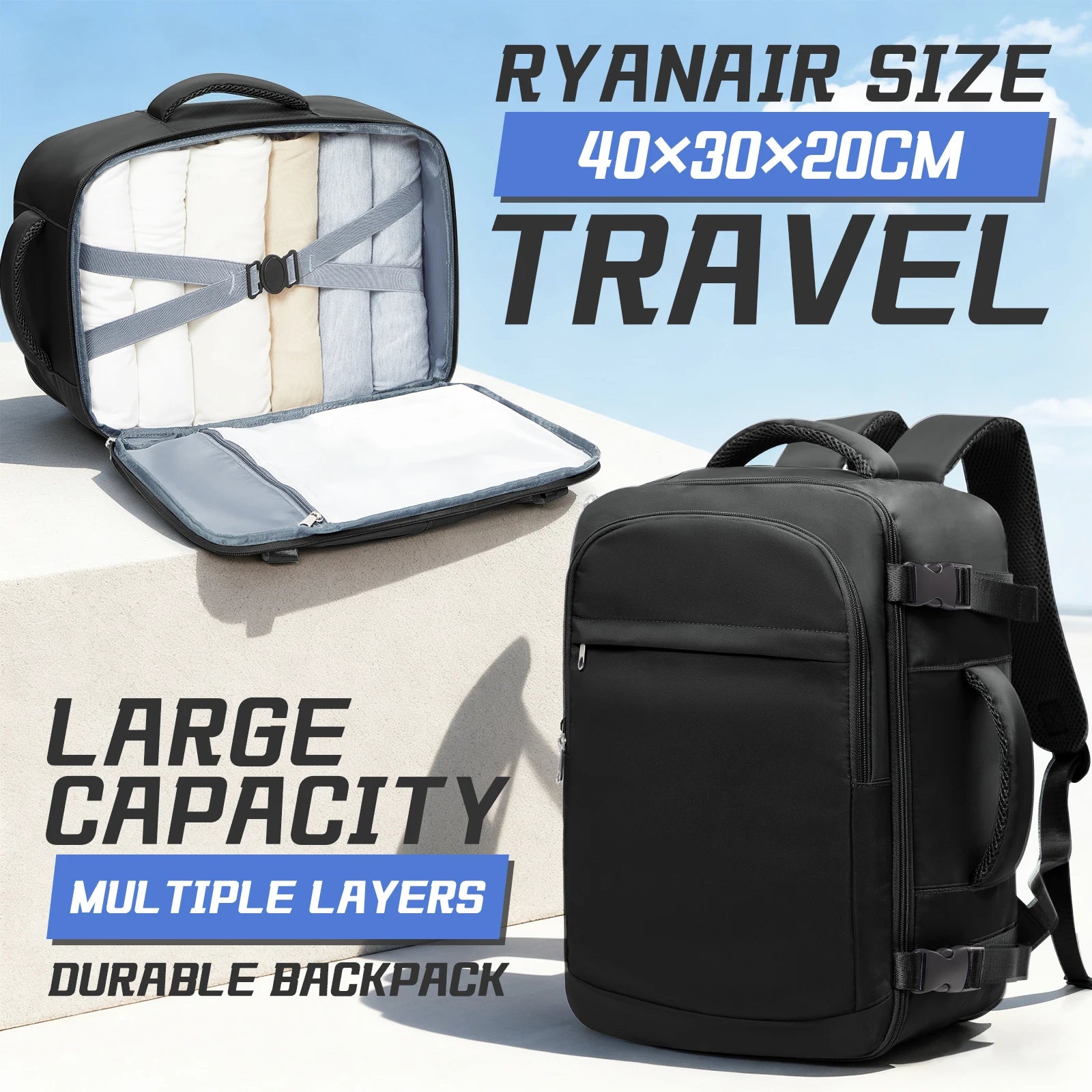 Travel Backpack for Women Men, Ryanair Carry-on Baggage 40x20x25, Wiz Air Multi Functional, Large Capacity Bagpack Easyjet