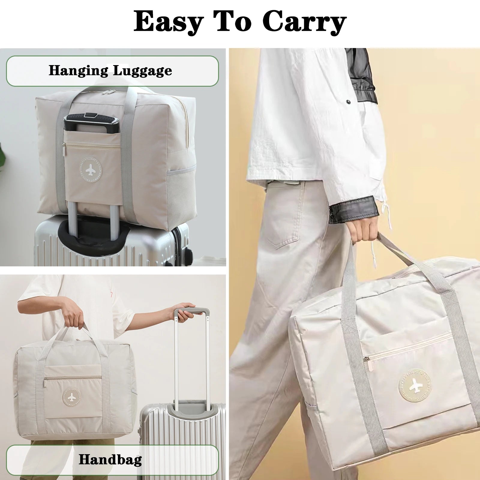 Travel Bag Foldable Duffle Bag for Women Men Carry On Tote Lightweight Sports Gym Tote Weekender Overnight Bag