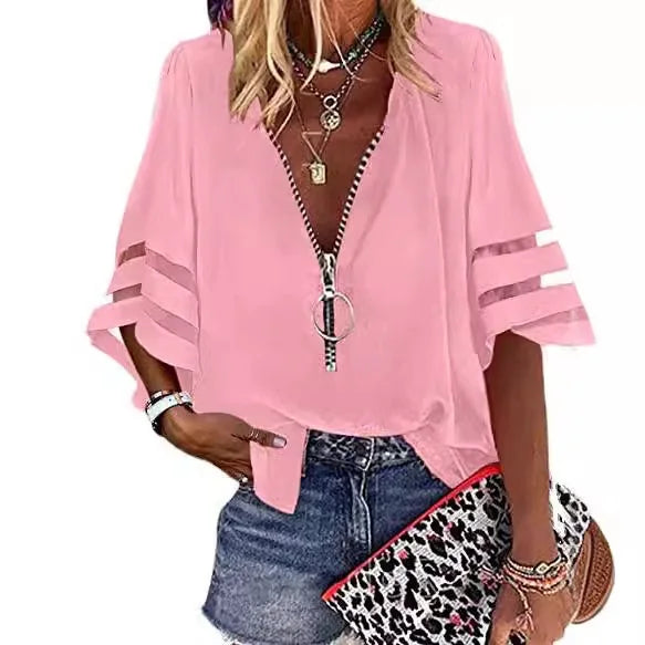 Women's Vintage Zipper Off Shoulder Blouse
