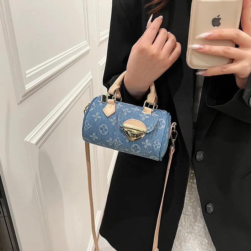 Trendy Popular Denim Bag for Women, New Stylish Versatile Crossbody Bag, Fashion Cylinder Handbag
