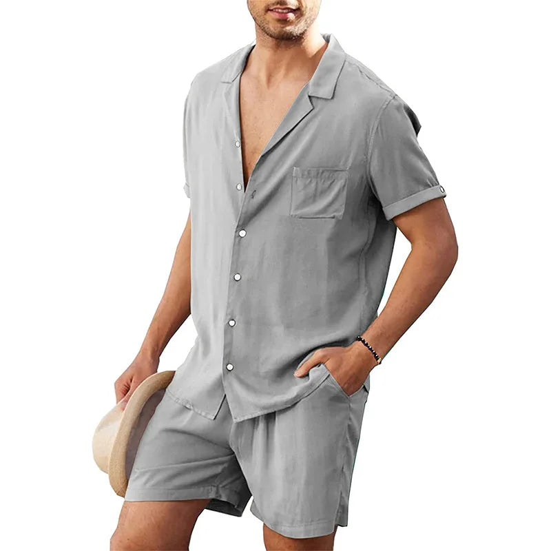 Men's Cotton Linen 2-Piece Beach Shirt Set