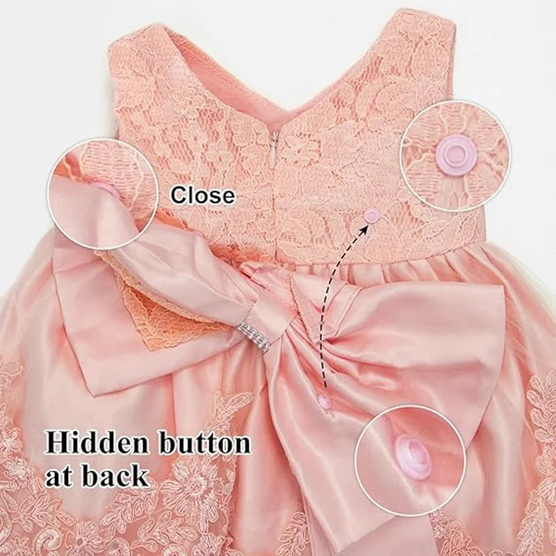 Baby Girls Princess Dress - 1st Birthday Party Lace Gown 0-24M
